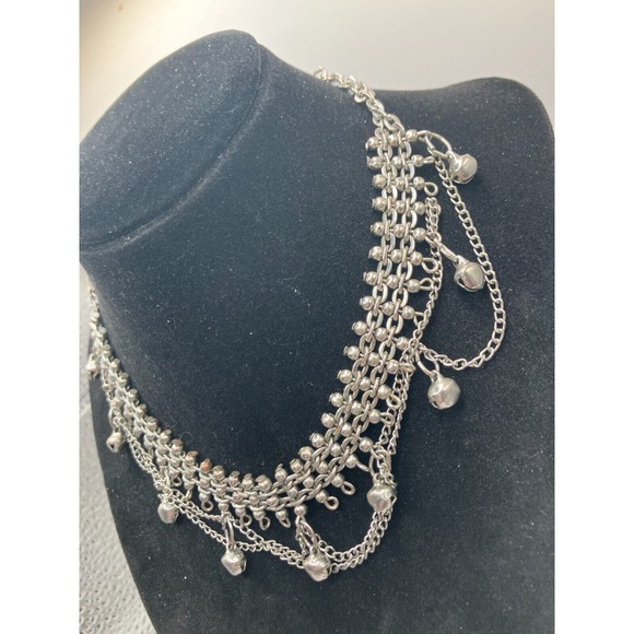 Multilayered Silver-Tone Chains Dangling Bells 17.25 Inch Choker Necklace! - Picture 3 of 7
